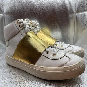 Size 41 - Jimmy Choo Archie White Matt Calf‎ Gold Metallic High Top Sneakers